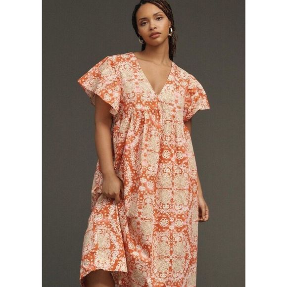 New Anthropologie  Maeve Printed Flutter-Sleeve Babydoll Dress size Small - Picture 4 of 10